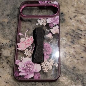 Floral Phone Case with Hand Strap - Purple